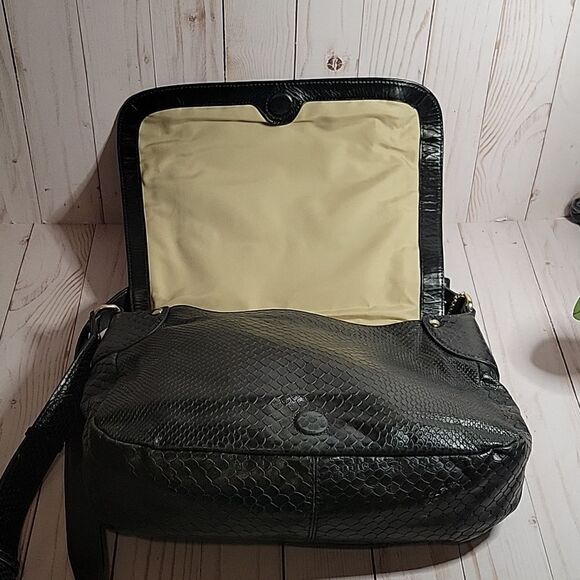 Cole Haan Black Snake Print Leather Crossbody Messenger Bag - Picture 3 of 12